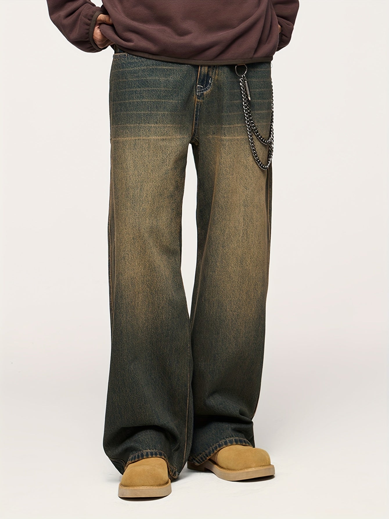 Men's Fashionable Washed Cut-Off Wide-Leg Faux Denim