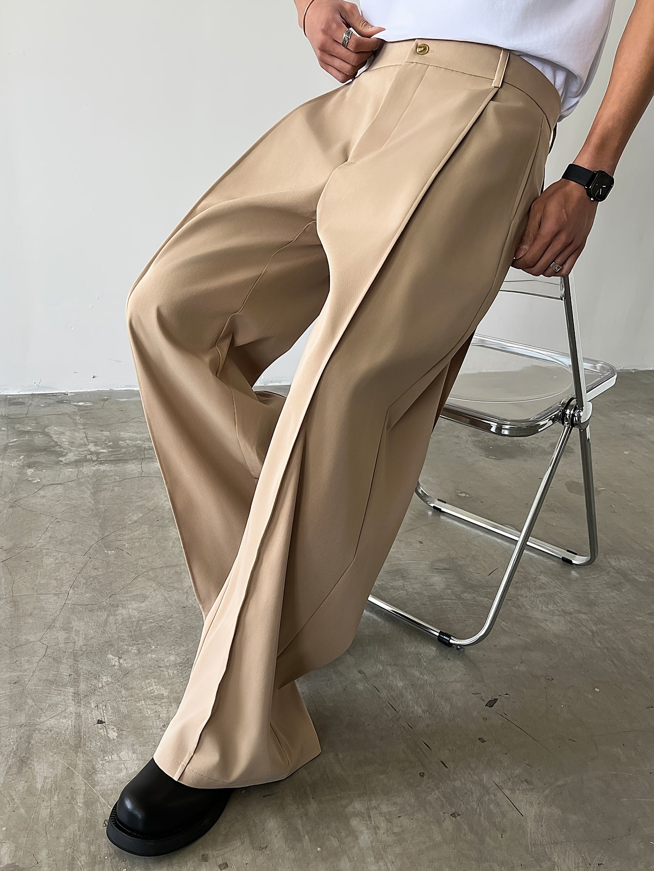 Men'S Casual Straight-Leg Pants with Button Closure