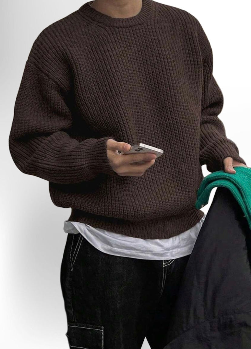Men's Knit Drop Shoulder Crew Neck Pullover Sweater