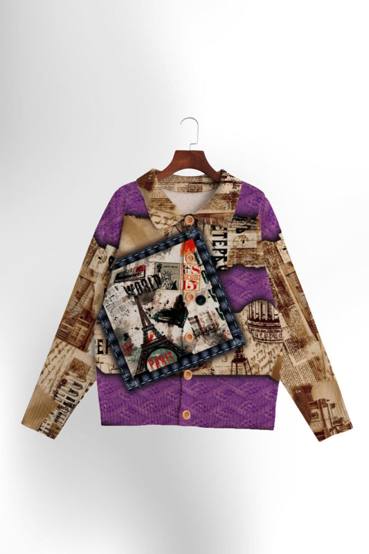 Men's Printed Knit Sweater Cardigan