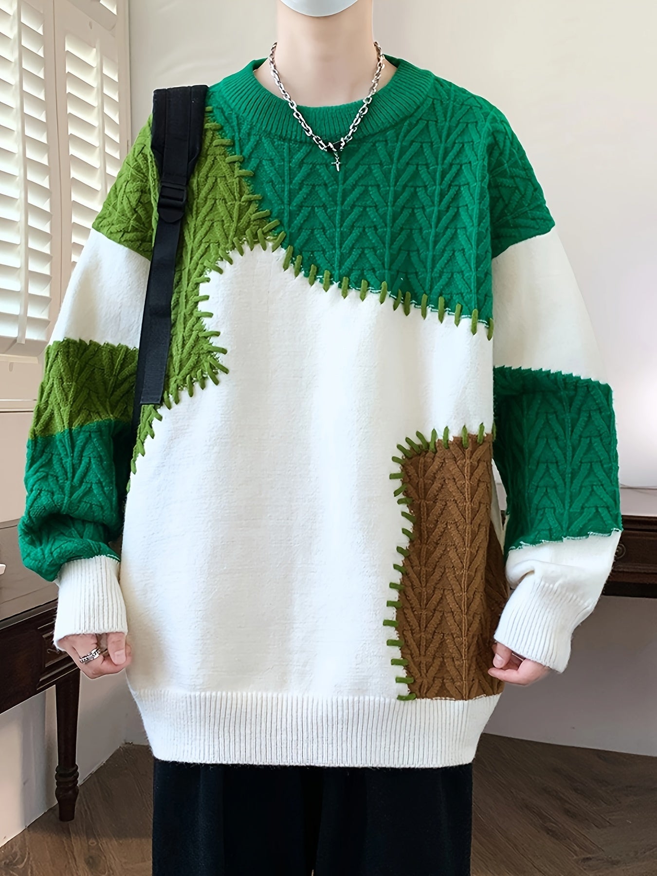 Men's Color-Block Cable Knit Sweater