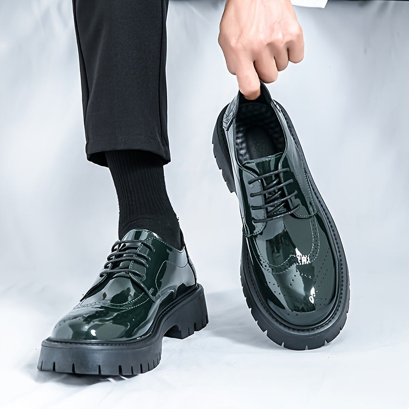 Men's Stylish Black & Green Wingtip Oxford Shoes