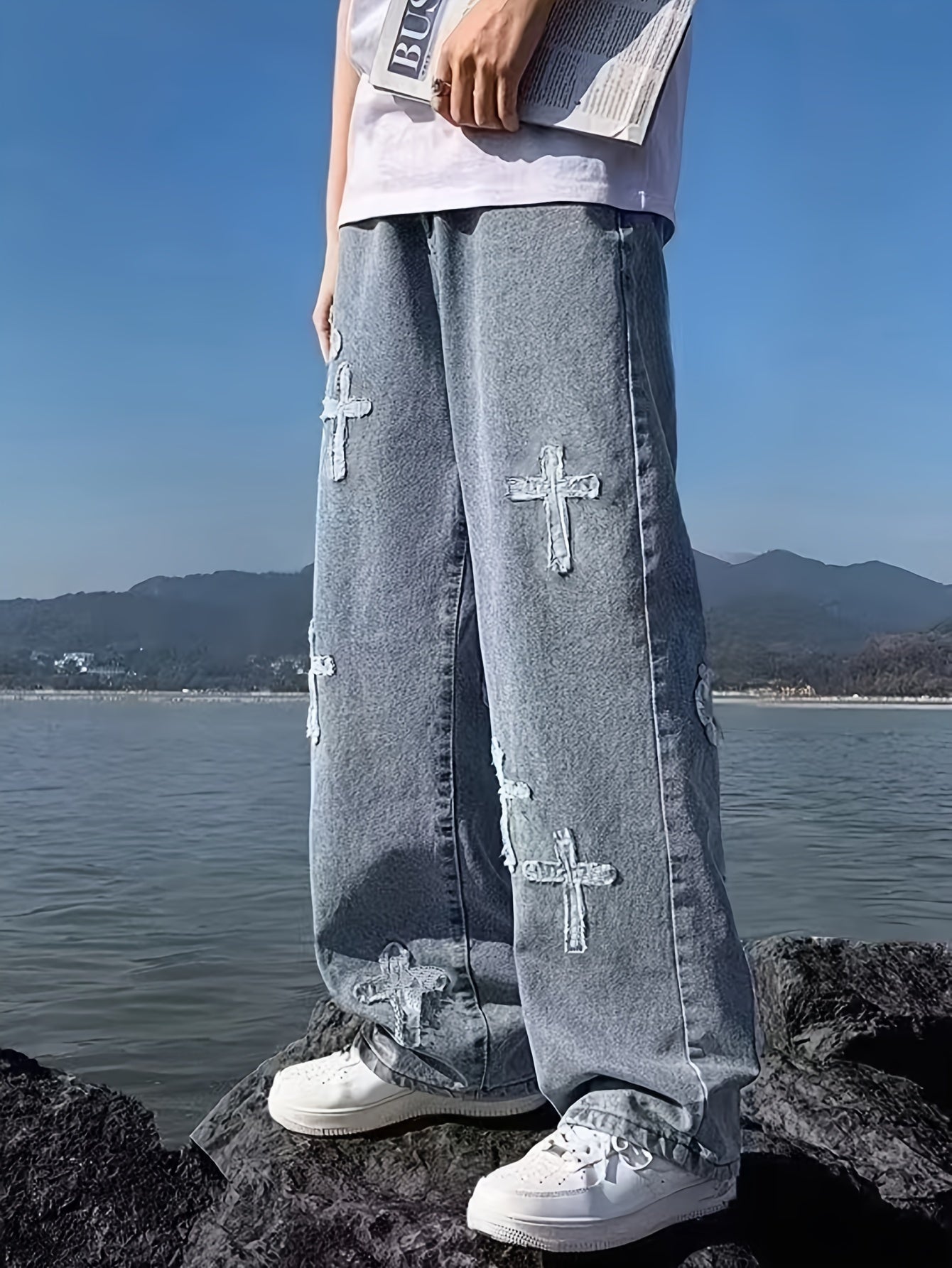 Embroidered Cross Casual Pants