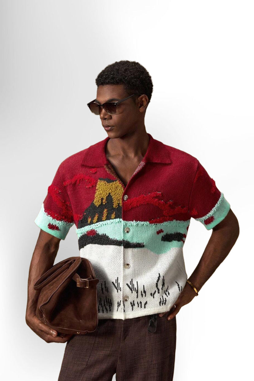 Men's Knitted Casual Loose Fit Short Sleeve Sweater