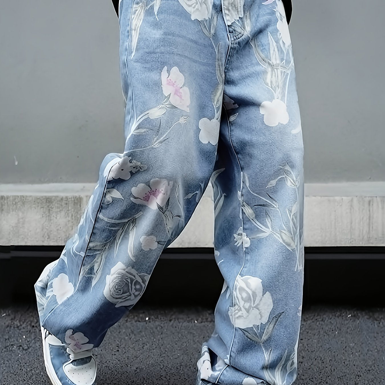 Men's Vintage Floral Print Loose Fit Straight