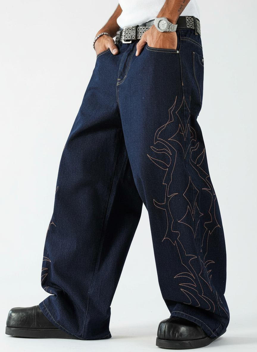 Distressed Wide Leg Black Baggy Jeans