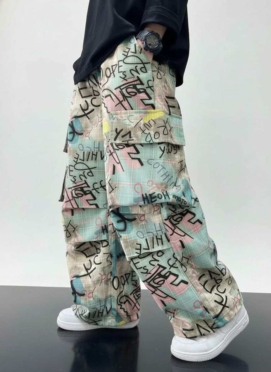 Full Camo Print Wide Leg Sweatpants