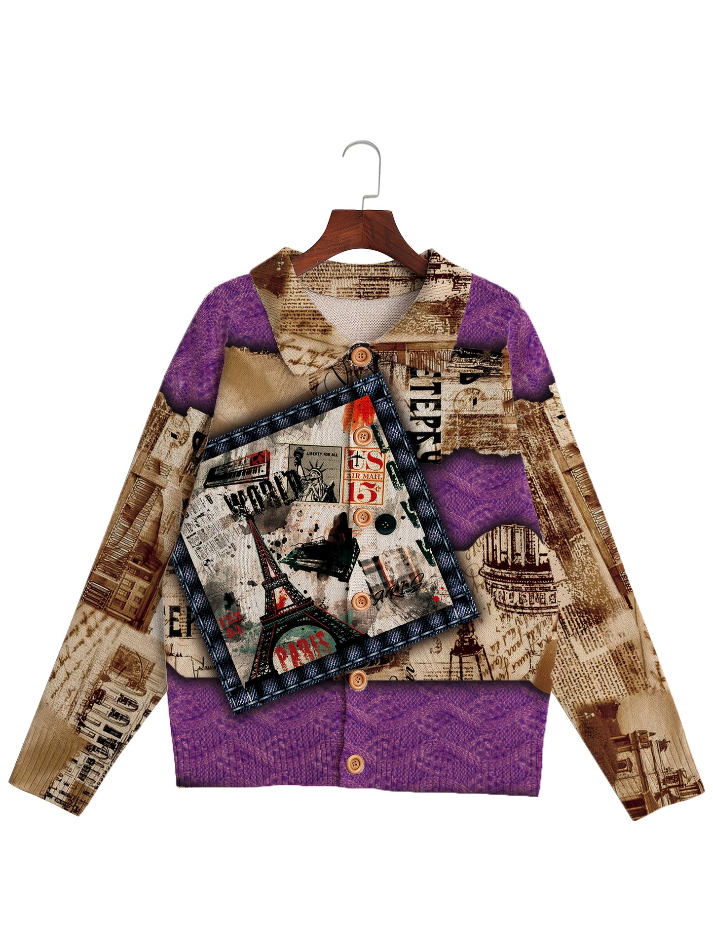 Men's Printed Knit Sweater Cardigan