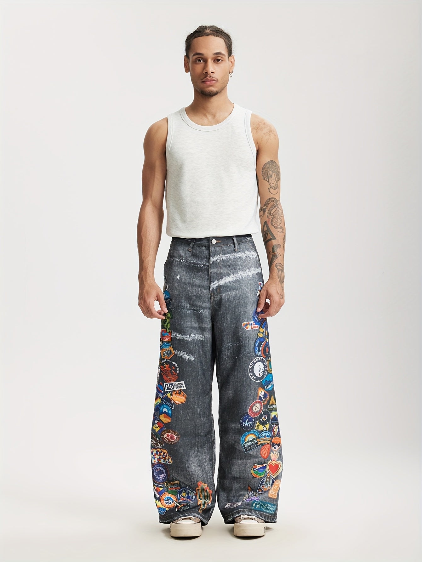 Men's Streetwear Imitation Denim Wide-Leg Pants
