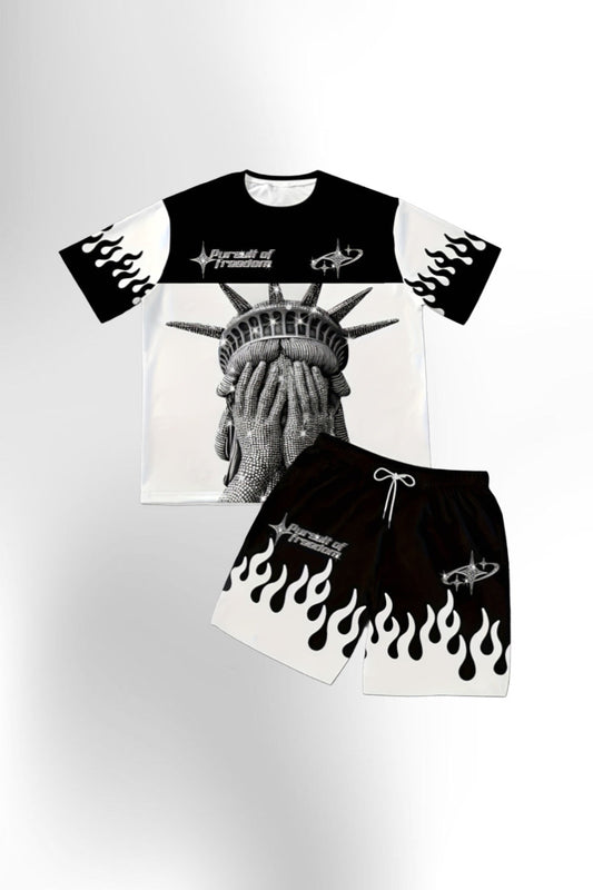 2pcs Men'S  Graphic T-Shirt & Shorts Set