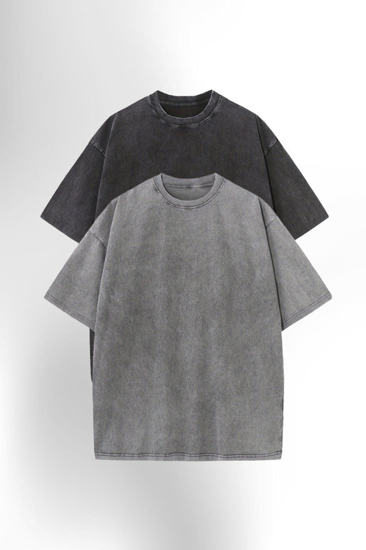 2pcs Men'S Heavyweight 100% T-Shirts - Relaxed Fit Drop Shoulder Short Sleeve Round Neck Tee