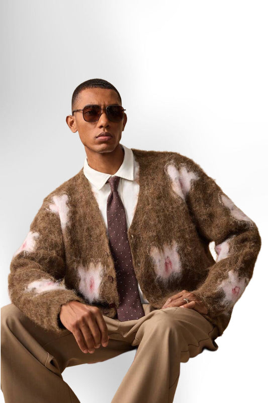 Men's New Floral Jacquard Knit Loose Comfortable Casual Cardigan