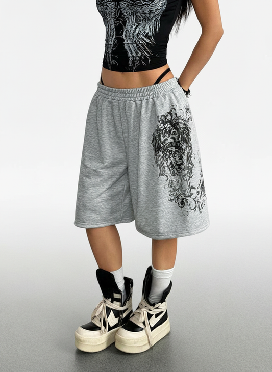 Women's Loose Fit Punk Print Capri Pants