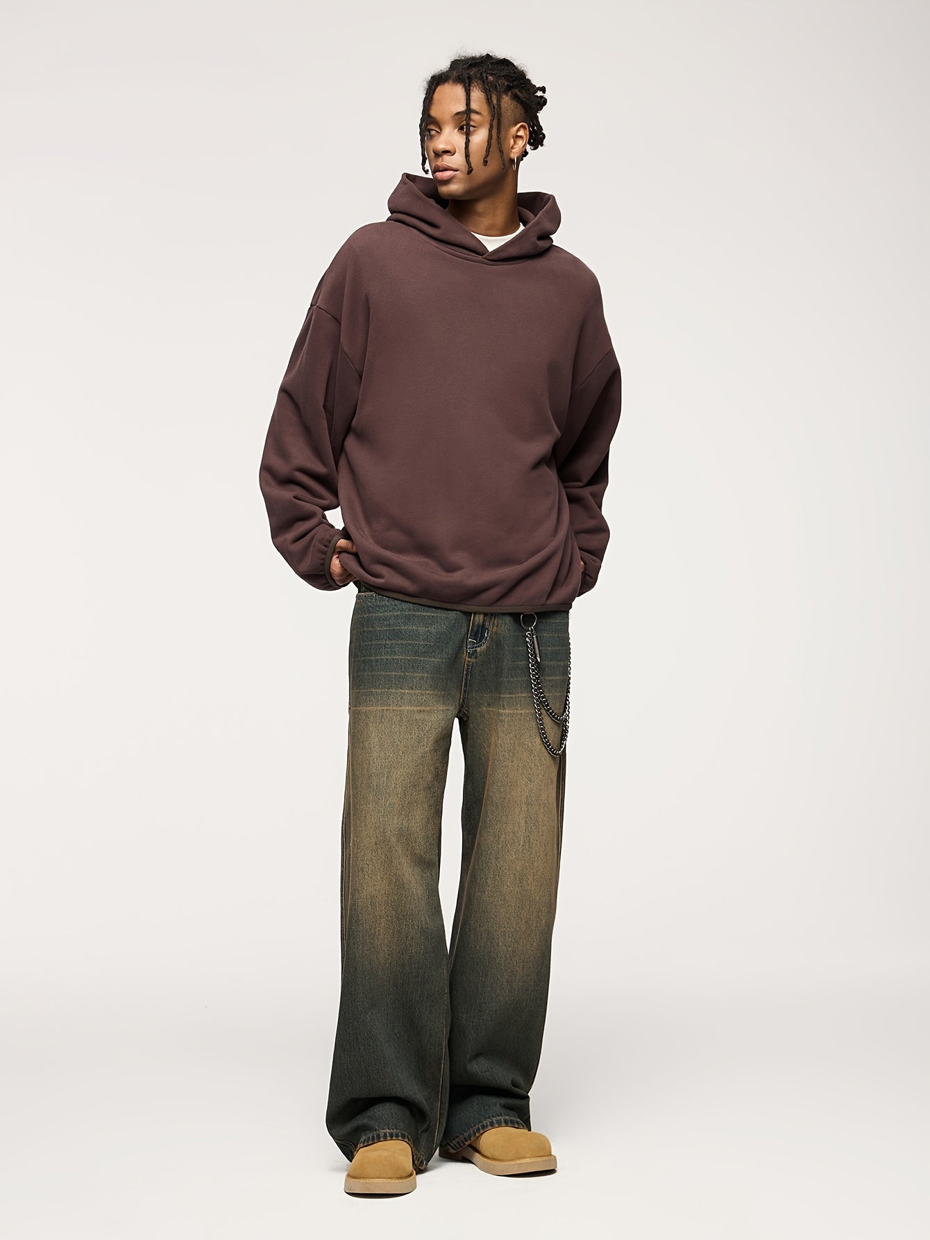 Men's Fashionable Washed Cut-Off Wide-Leg Faux Denim