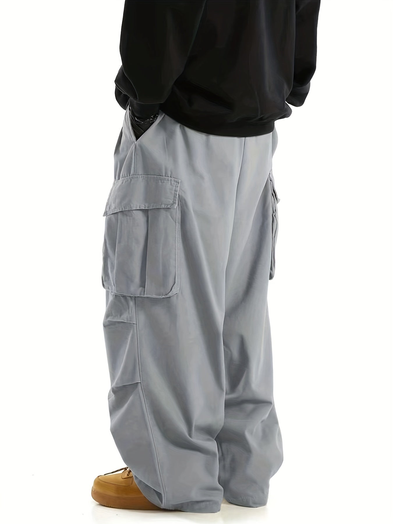 Solid Multi Flap Pockets Men's Straight Leg Cargo Pants