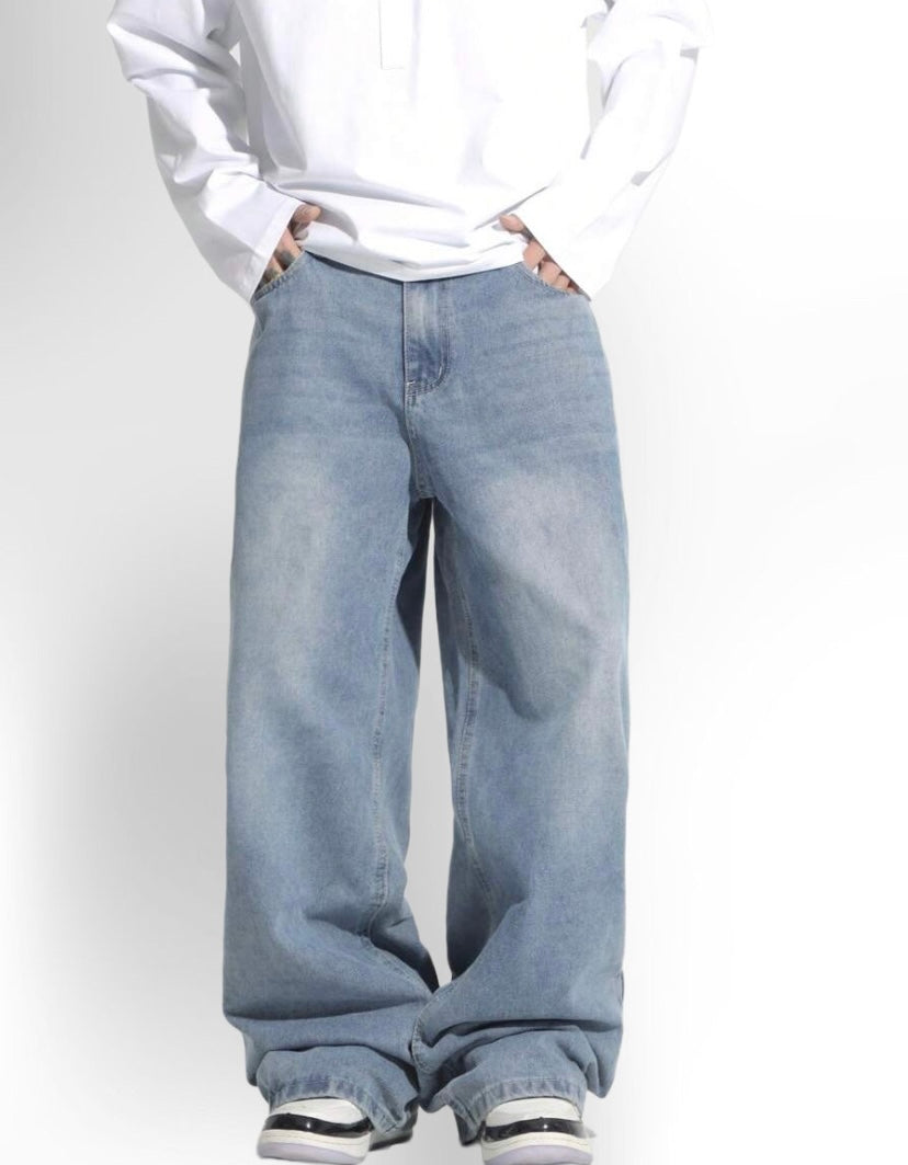 Loose Fit Washed Denim Casual Loose Pants