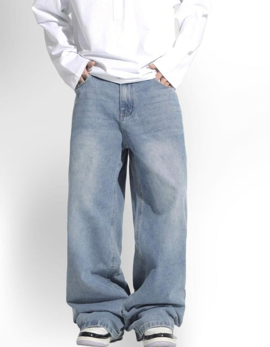 Loose Fit Washed Denim Casual Loose Pants