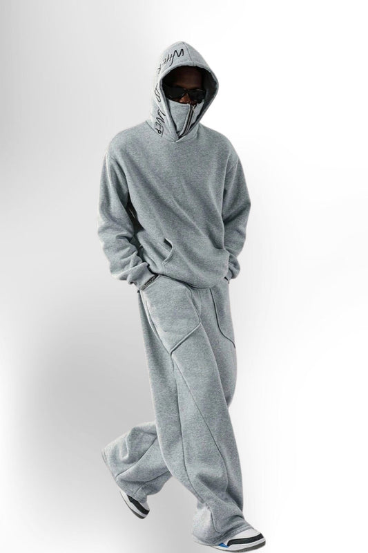 Men’s Casual Loose Fit Letter Print Drawstring Hoodie And Wide Leg Pocket Pants Suit Set