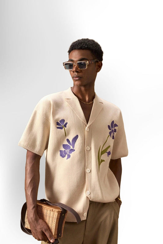 Men's Knitted Casual Loose Fit Short Sleeve Cardigan Sweater