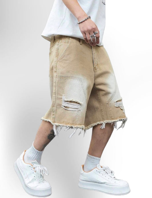 Men's Pocket Distressed Raw Hem Loose Fit Jorts
