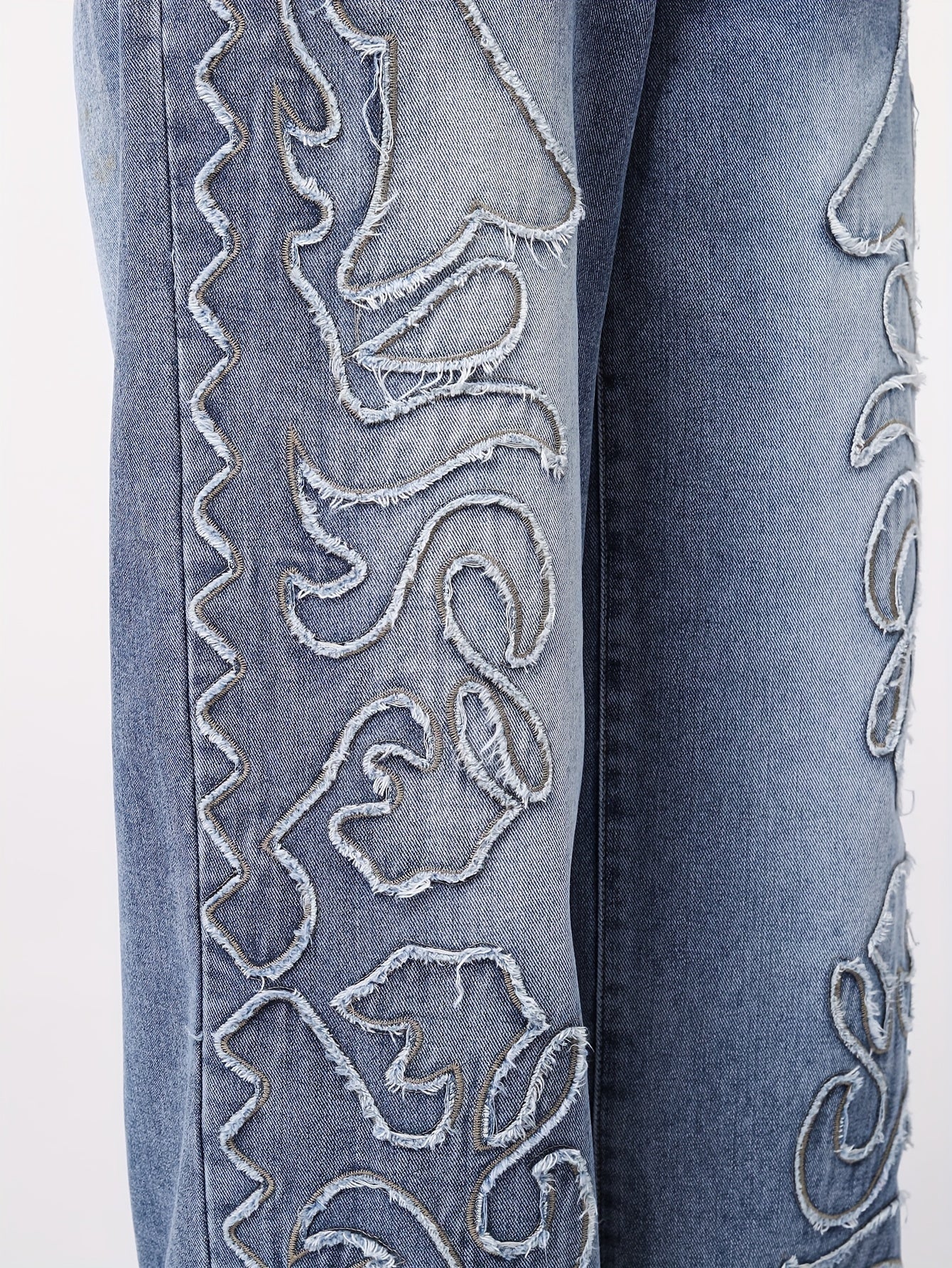 Men's Loose Geometric Embroidery Graphic Print Denim Jeans