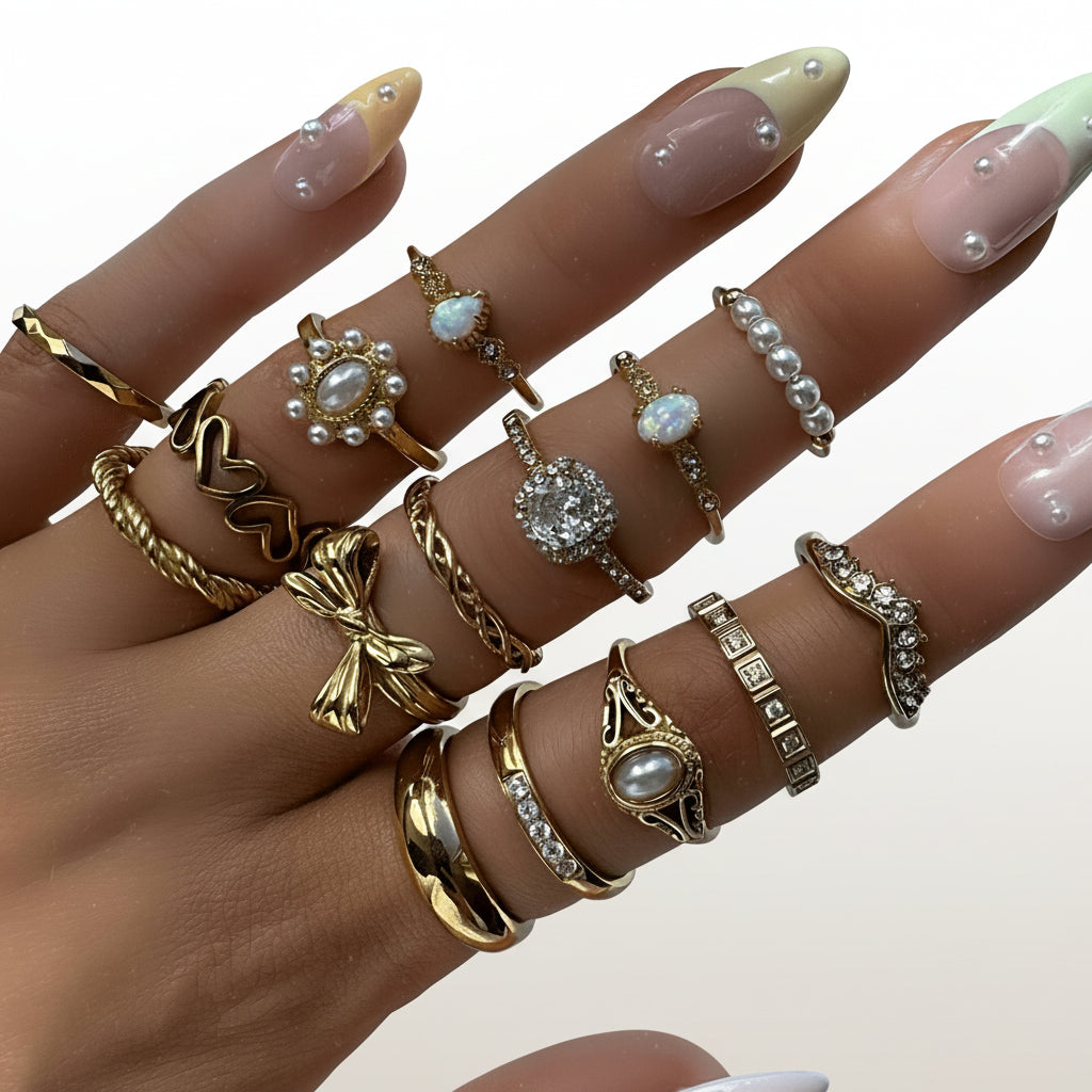 15pcs Set of Trendy Women'S Stacking Rings