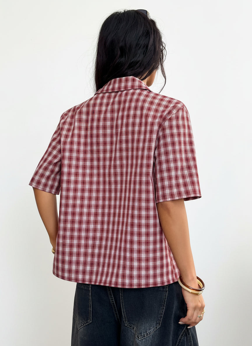 Women Crooped Zip Pocket Short Sleeve Shirt