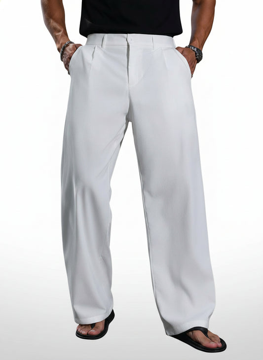 Men's Solid Color Relaxed Fit Wide Leg Pleated Casual Pants