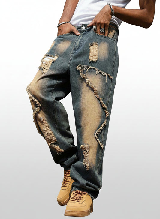 Unisex Casual Jeans With Letter & Graphic Print, American Style