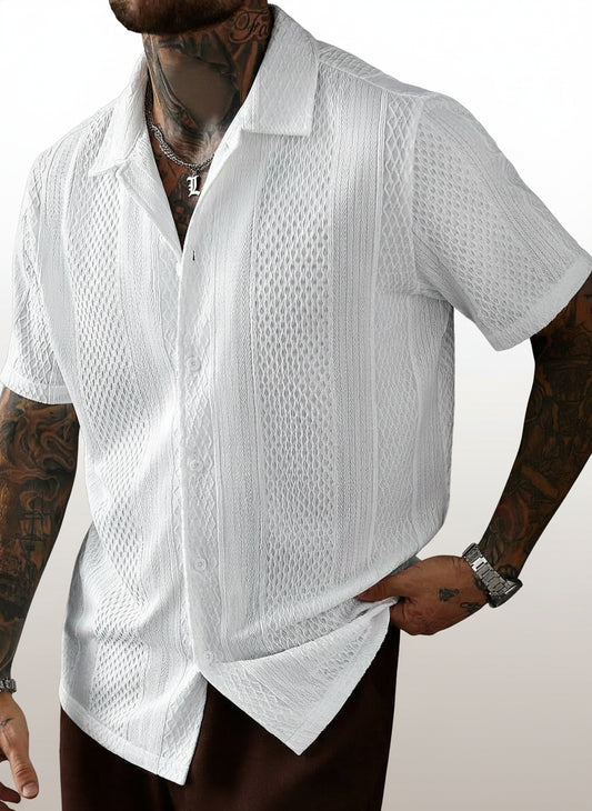 Men's Solid Color Jacquard Knit Short Sleeve Shirt