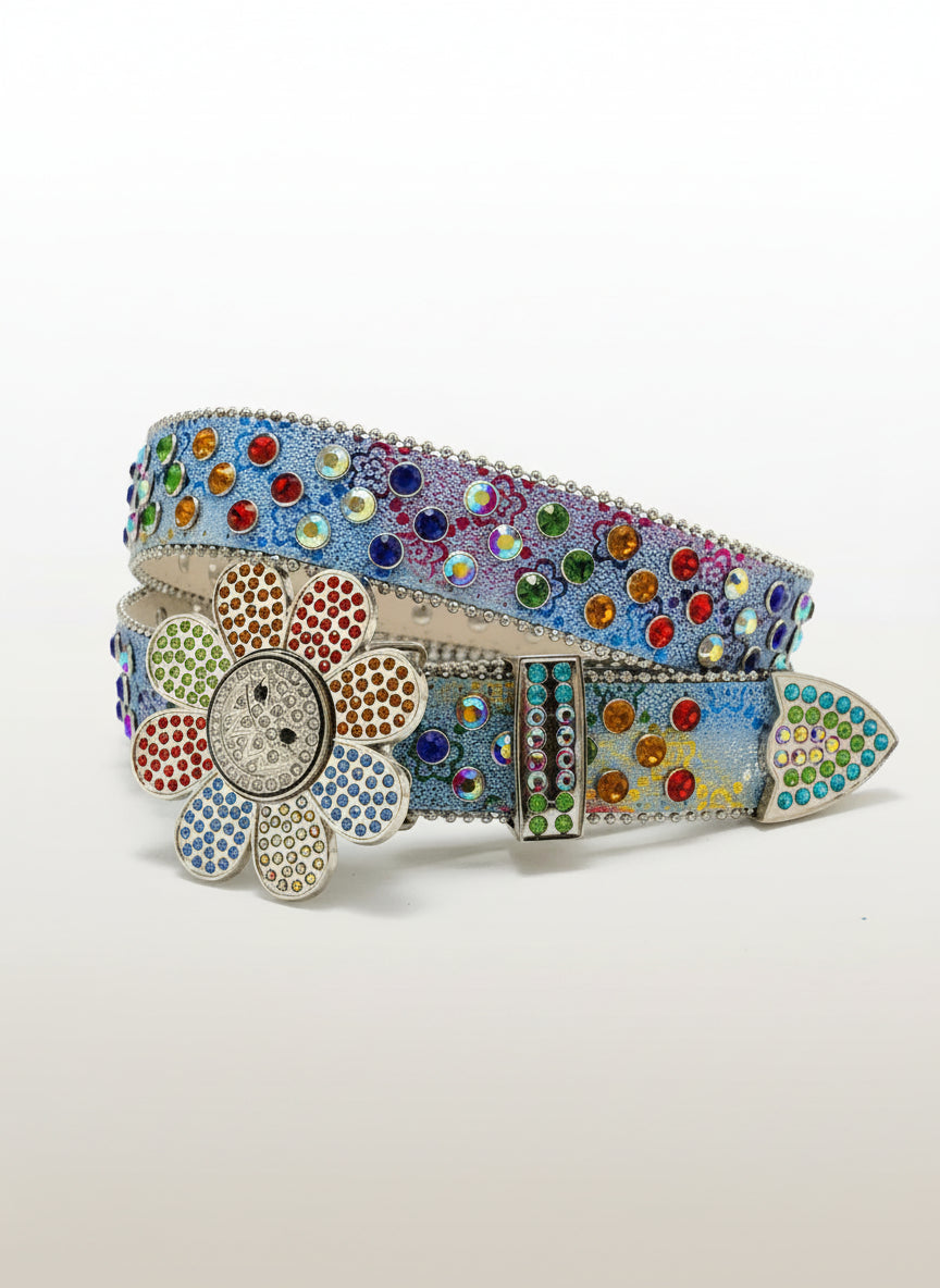 Men's Rhinestone Rainbow Sunflower Rotating Buckle Belt