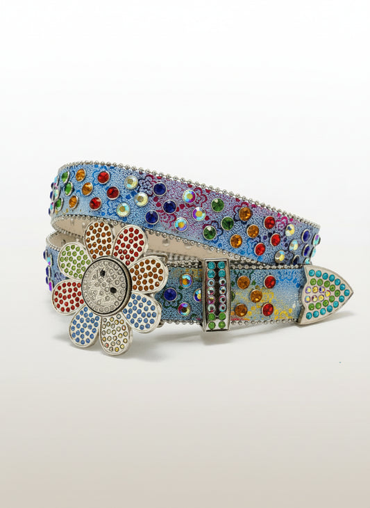 Men's Rhinestone Rainbow Sunflower Rotating Buckle Belt