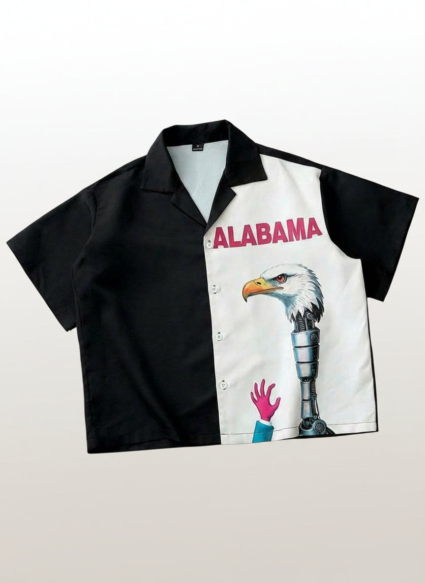 Men's Graphic Print Cropped Camp Collar Shirt