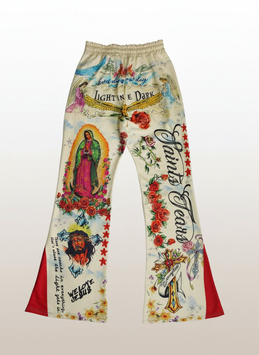 Men's Religious Graphic Print Flare Pants