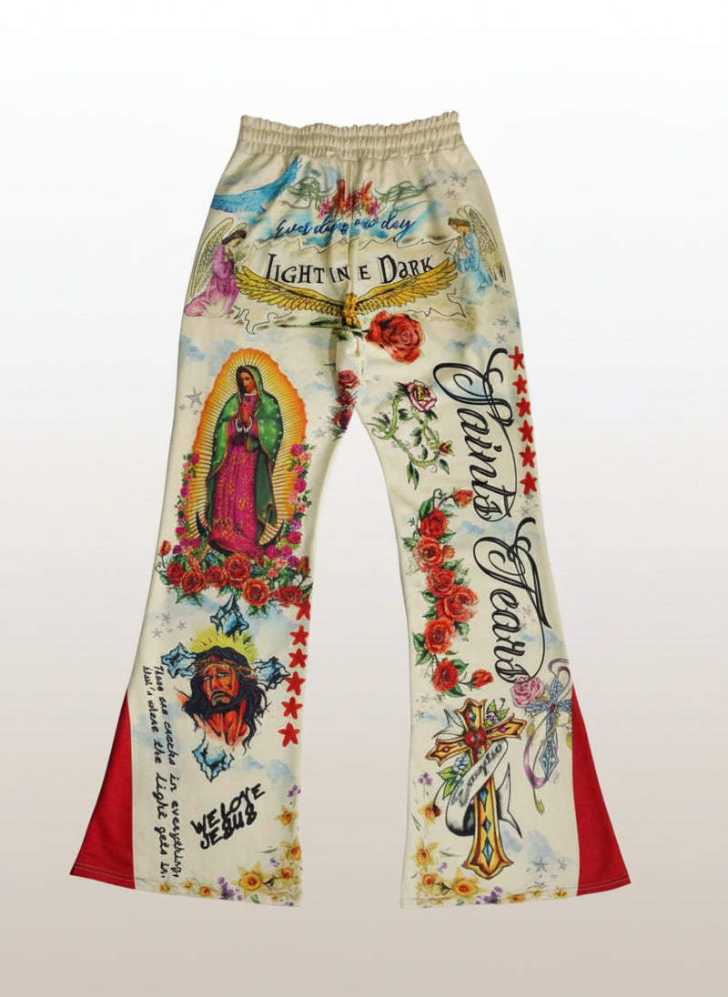 Men's Religious Graphic Print Flare Pants