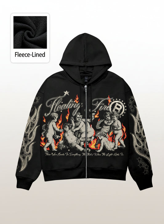Men's Letter Graphic Print Zip-Up Hoodie
