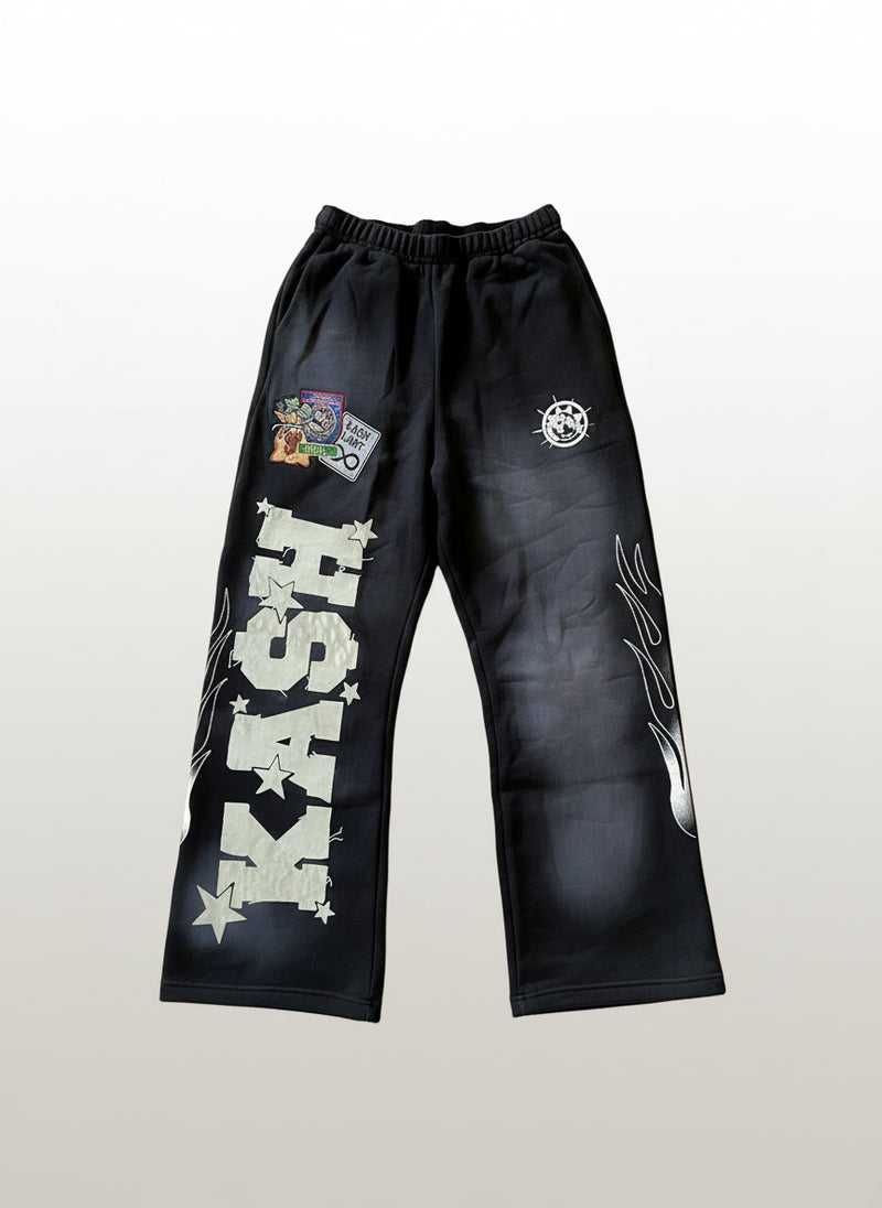 Men's Letter Embroidery Distressed Sweatpants