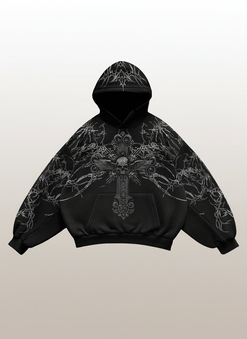 Men's Skull Cross Print Pocket Hoodie
