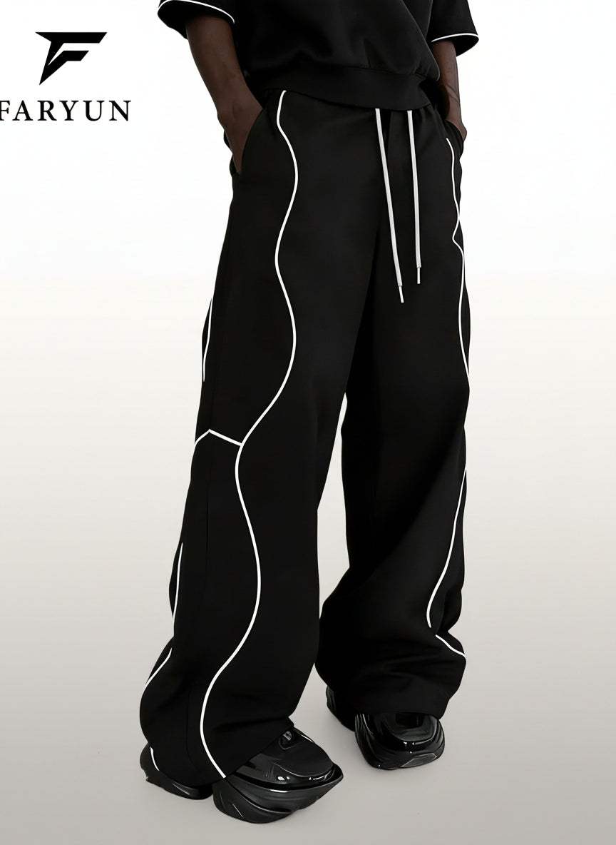 Men's Drawstring Waist Contrast Trim Pants