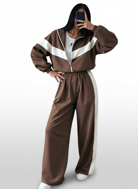 Women's 2-Piece Color Block Zip-Up Hoodie Set