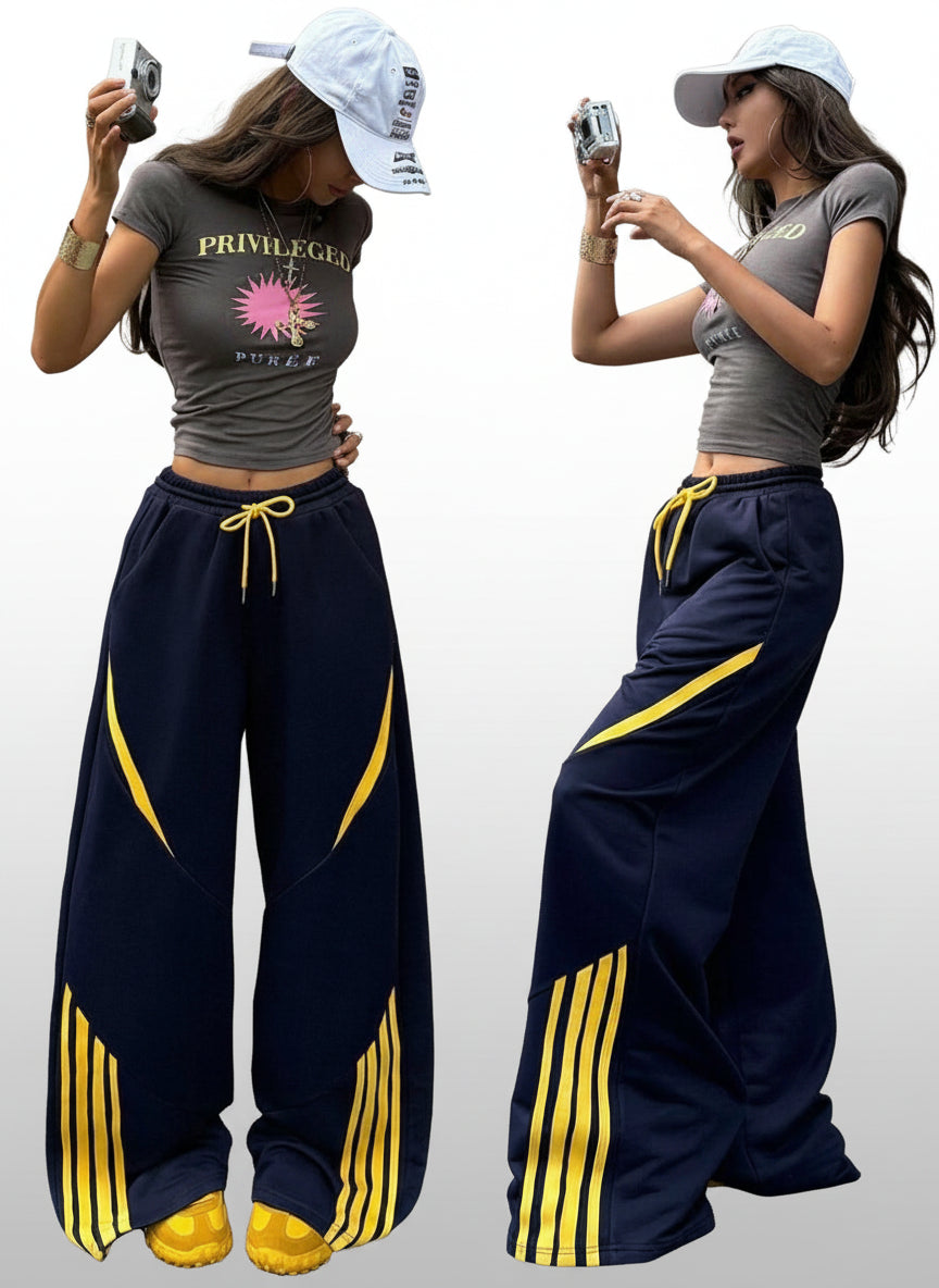 Women's Yellow Contrast Webbing Sweatpants