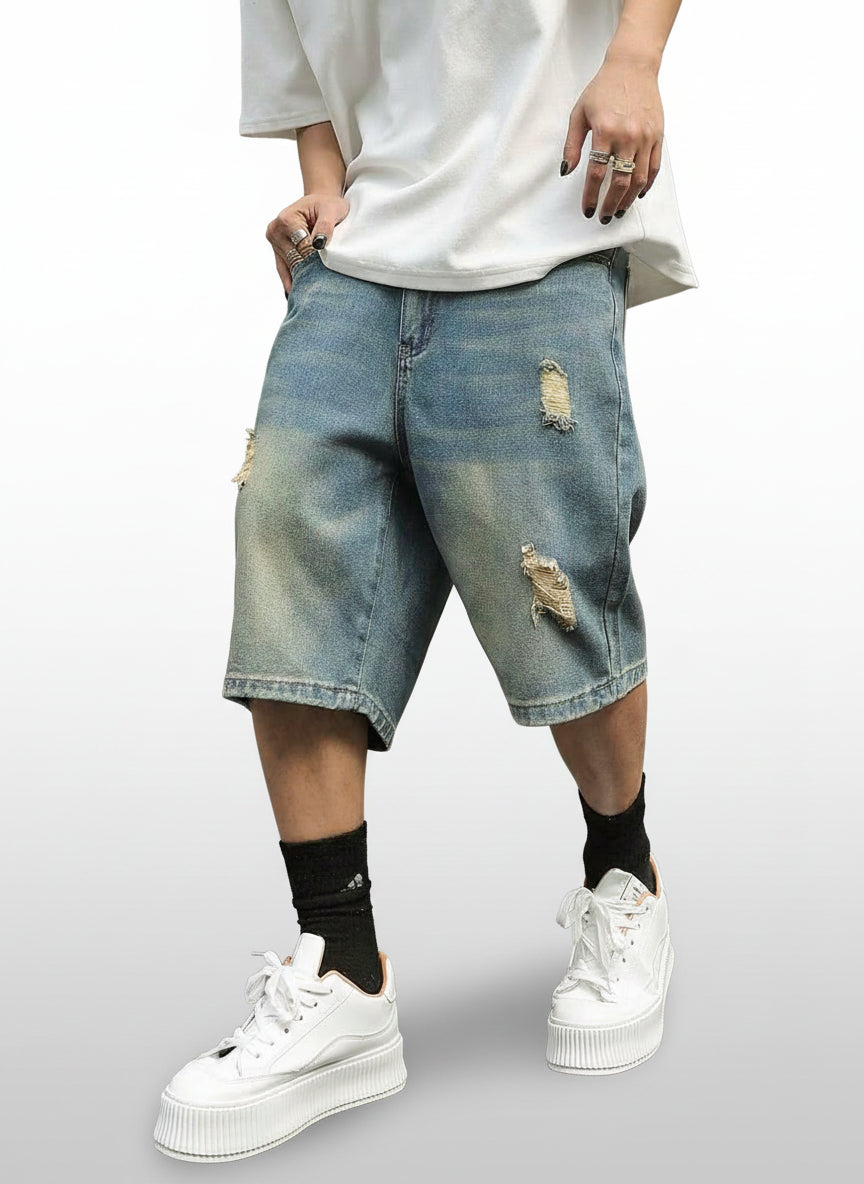 Men's Distressed Baggy Denim Shorts