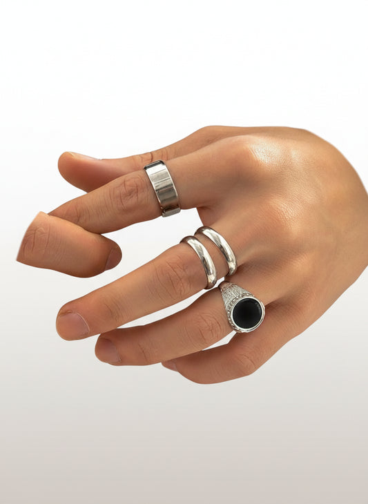 Men's 4-Piece Geometric Steel Ring Set