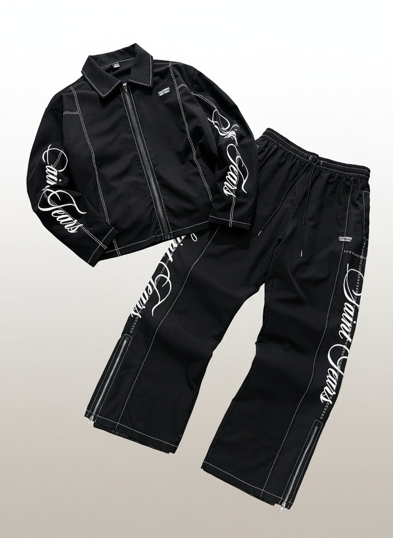 Men's 2-Piece Zip Collar Shirt & Slit-Hem Pants Set