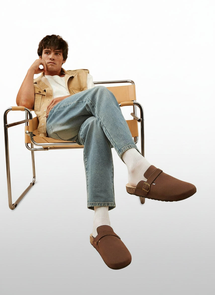 Men's Arch Support Cork Footbed Buckle Clogs