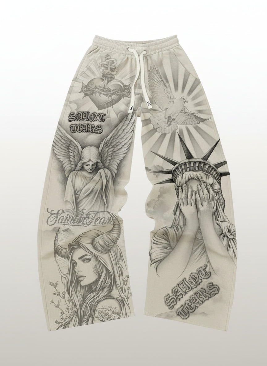 Men's Religious Character Wide-Leg Sweatpants