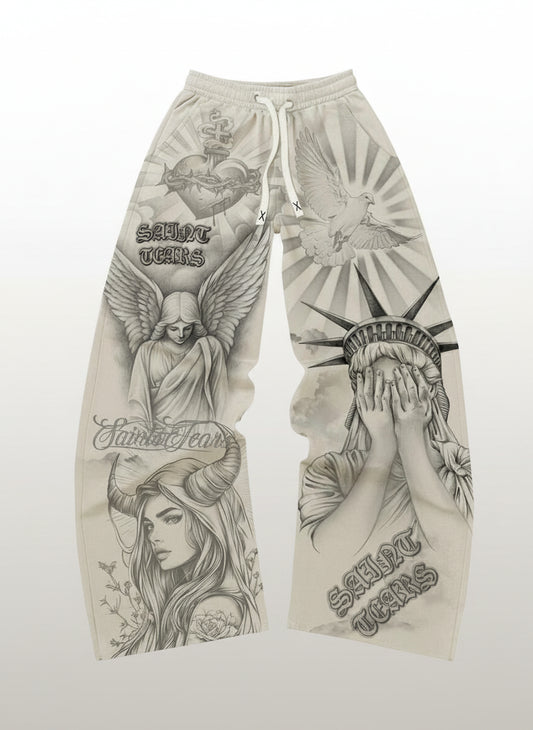 Men's Religious Character Wide-Leg Sweatpants