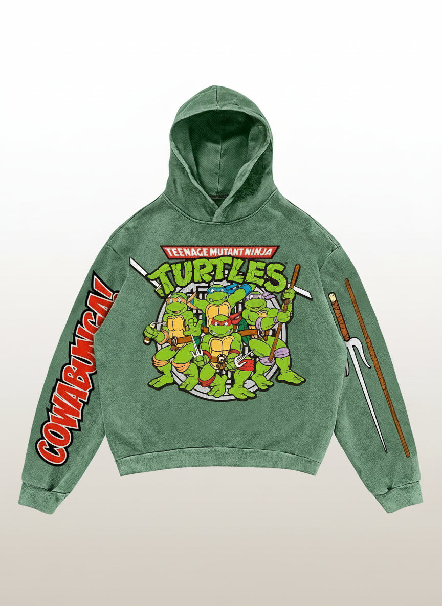 Men's TMNT Cartoon Print Washed Hoodie