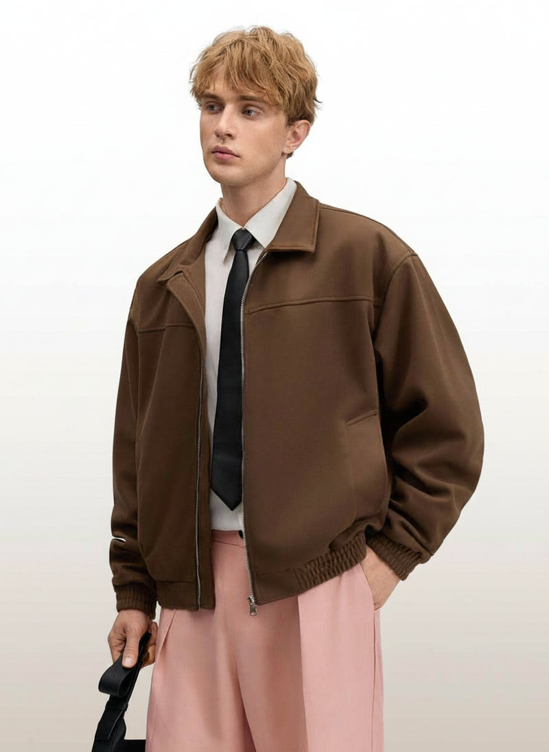 Men's Wool Windbreaker Lapel Motorcycle Jacket