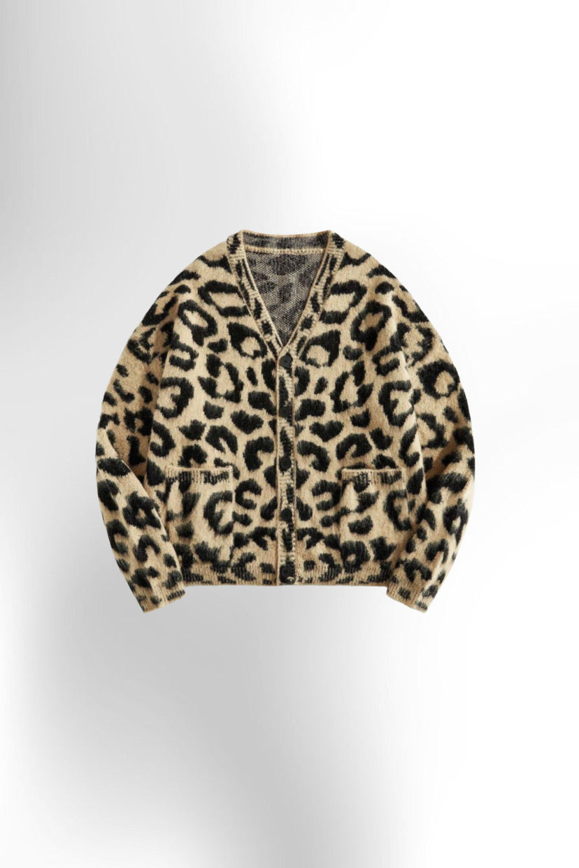 Men's Leopard Print Knit Cardigan